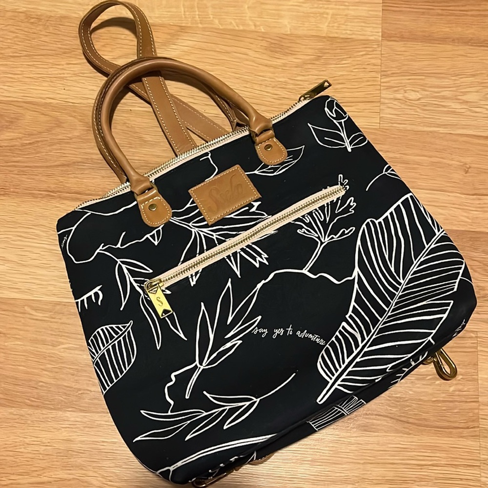 Custom Sseko Secret Garden Tote/Backpack with classic tan leather handles